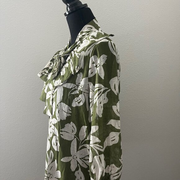 ZARA Green with White Floral Print Cascading Ruffle Sheer Blouse Size XS - Picture 4 of 11